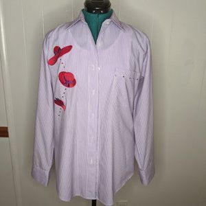 H&J Embroidered Striped Long Sleeve Shirt. Size S.